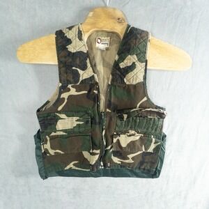 Vintage Sports Afield Vest Mens Small Green Camo Shooting Hunting Fishing Padded